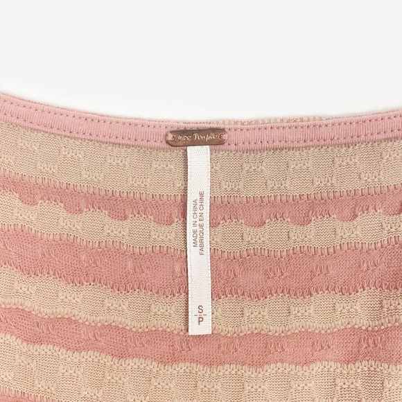 Free People Striped Peplum Top Size S Pink Cream Casual Soft Girl Romantic Retro - Picture 9 of 10